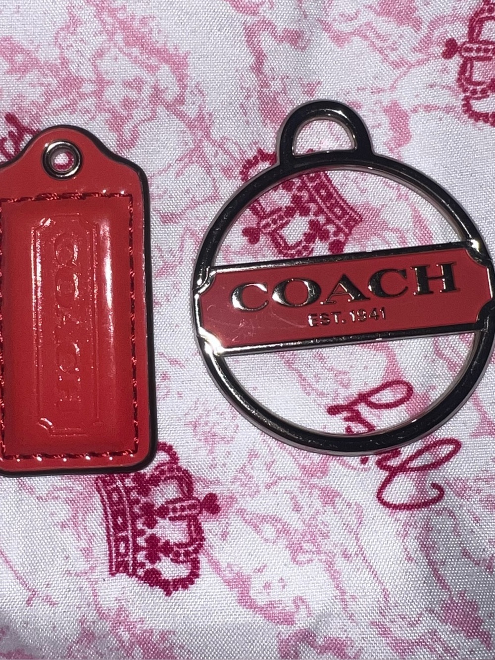 COACH Red and Silver Enamel Logo Key Fob